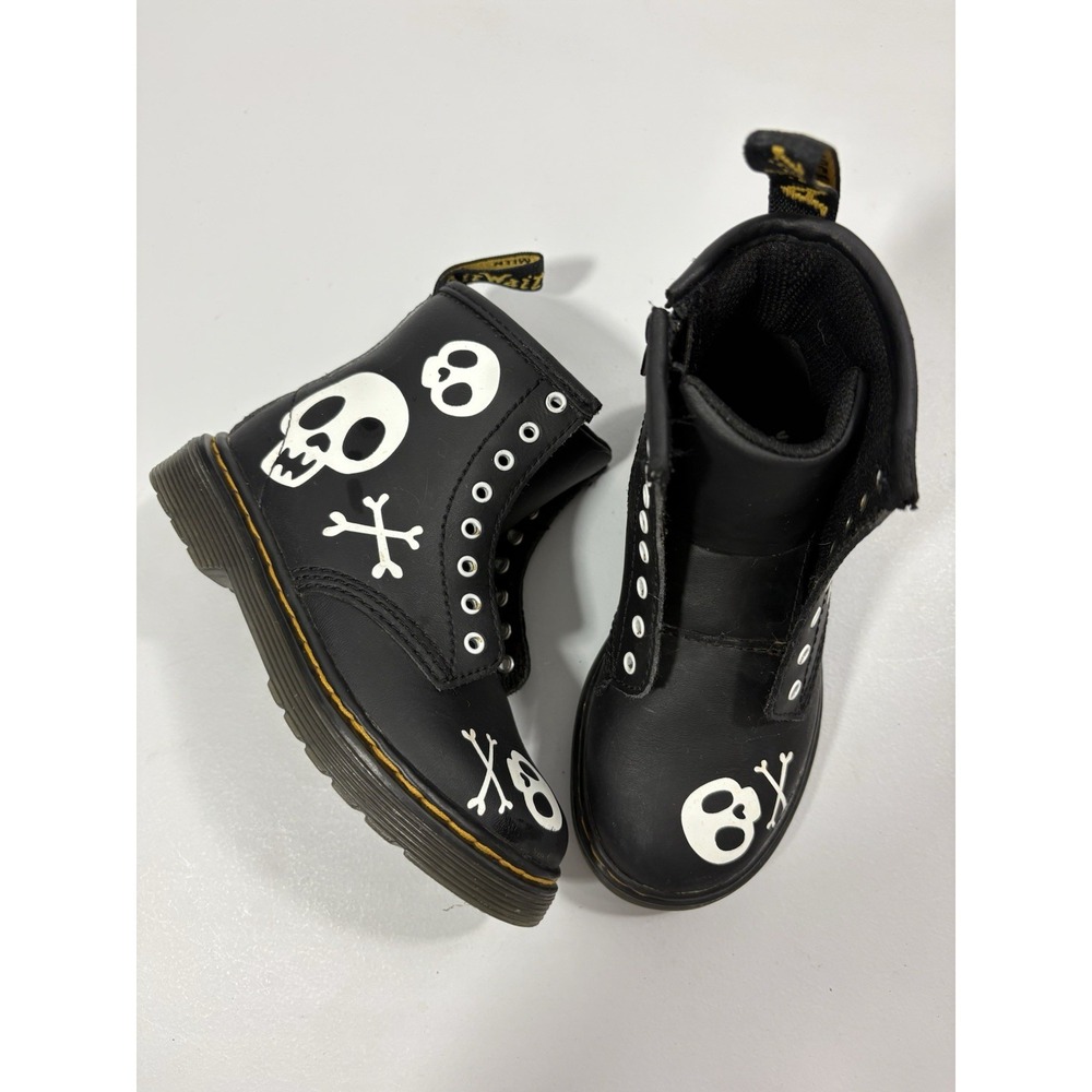 Dr. Martens 1460 T Skull & Bones Black Leather Toddler Boots US 9 NO LACES